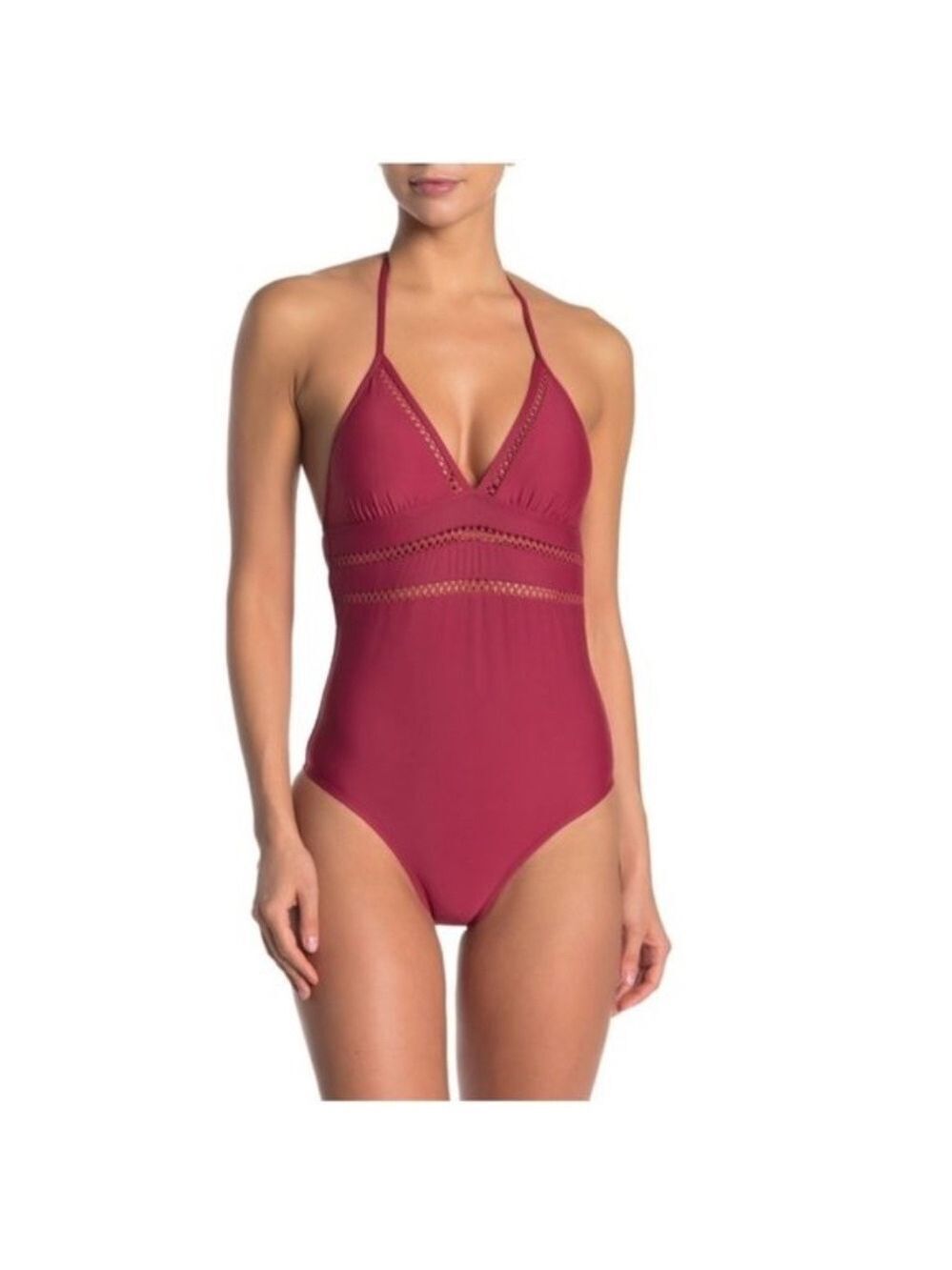 Ella Moss V-Neck Solid One-Piece Swimsuit